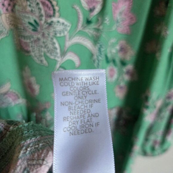 J.Jill Border Printed Flounced Hem Dress Size XL Light Garden Green Peasant Boho - Picture 12 of 12